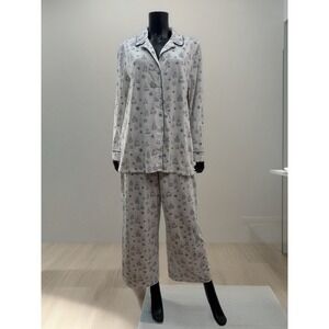 Soma Pajama Set XL Winter Snow Globe Print Button Up Top Pants